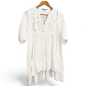 Solitaire Boho White Tunic with Mirror Detailing Size M